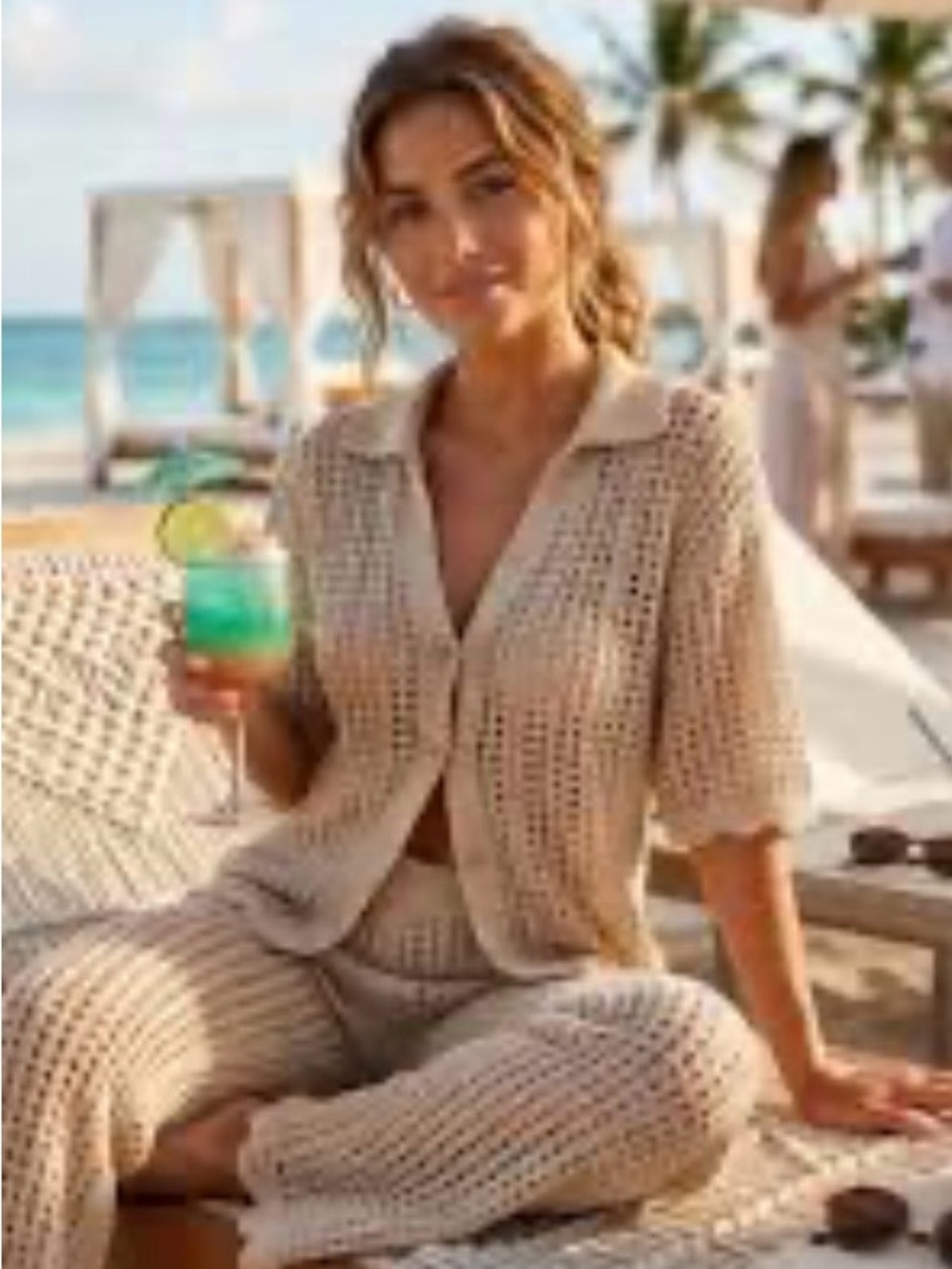 Solitaire sheer crochet top and pants outfit-small both EUC